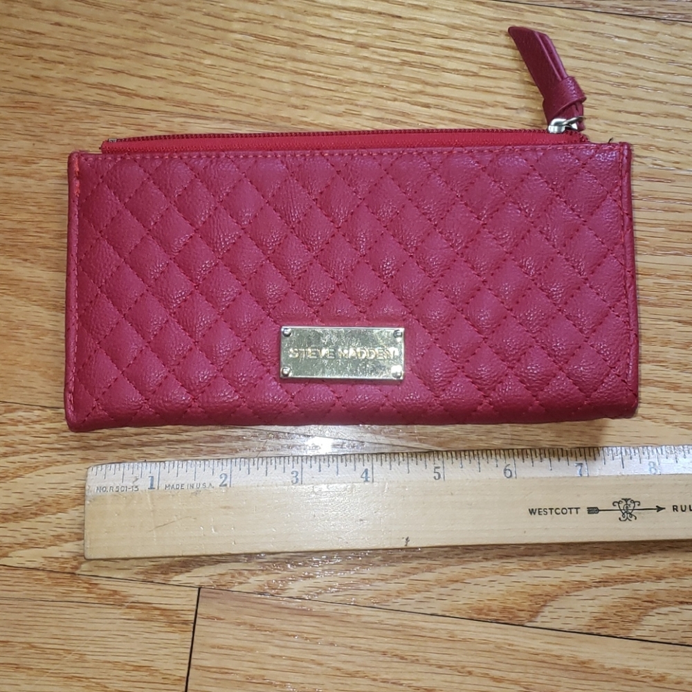Steve Madden red quilted wallet with gold hardware